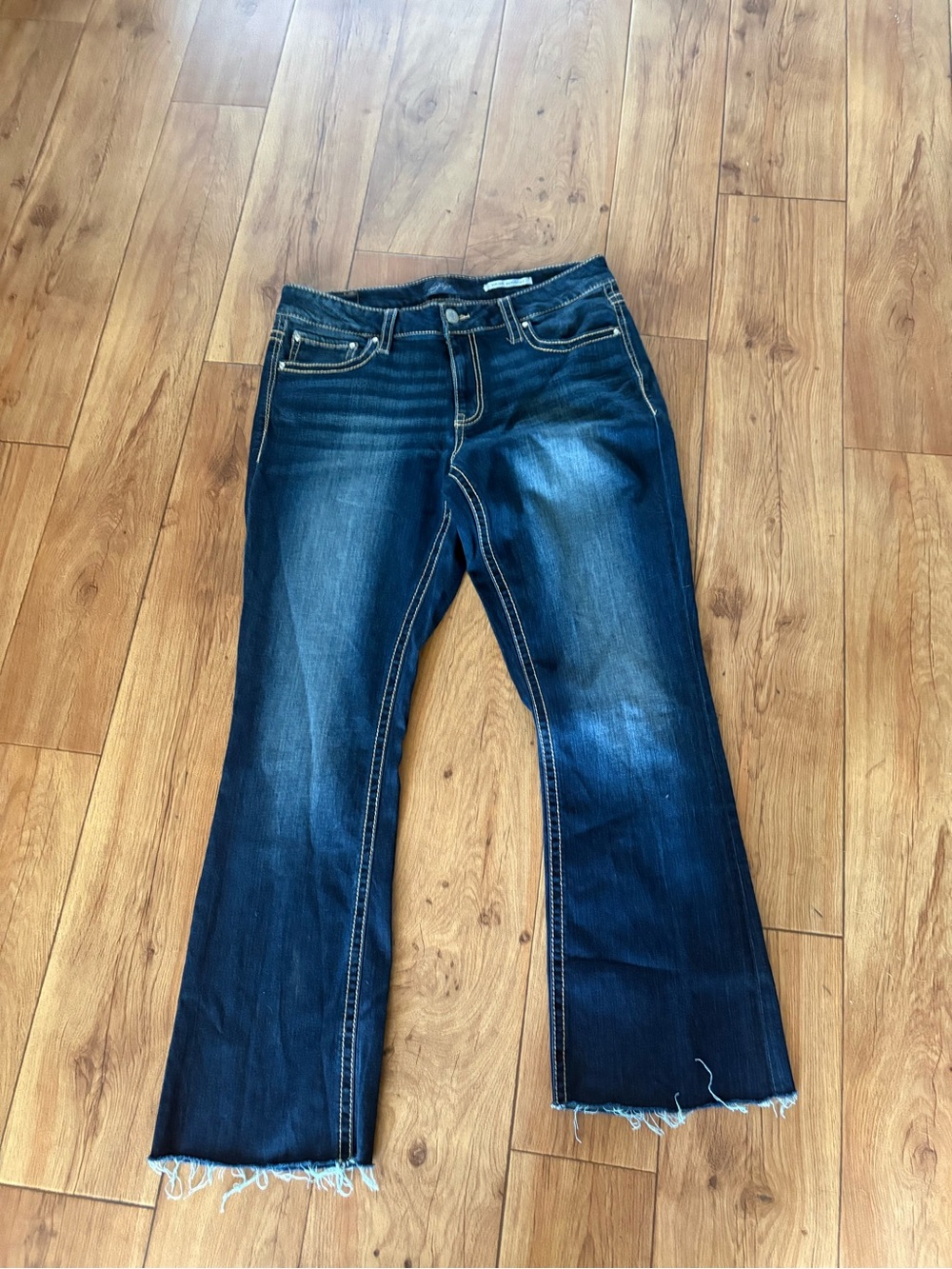 Daytrip Dark Blue Flare Jeans with Frayed Hem